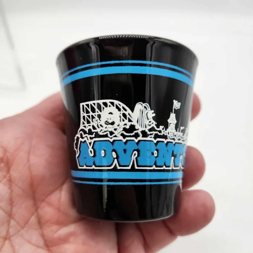 Set of 2 Adventureland Des Moines Iowa Shot Glasses Amusement Park Souvenir